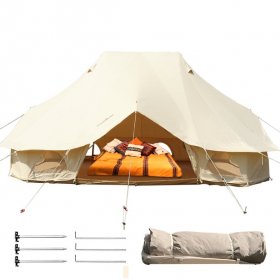 VEVORbrand Canvas Bell Tent 19.7x13.1x9.8 ft Yurt Beige Canvas Tent Cotton Glamping Tents 8-12 Person 4 Season Teepee Tent Portable for Adults Luxury Safari Tent,Family Outdoor Camping Lightweight