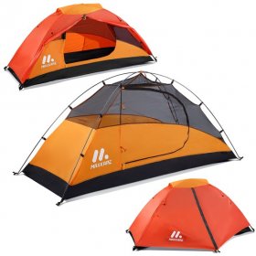 Backpacking Tent 1 Person Tent for Camping Travel Hiking Mountaineering Outdoor, Ultralight, Waterproof, Easy Set Up with Rainfly, Wind Ropes, Storage Bag - Orange & Yellow