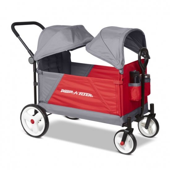 Radio Flyer, Discovery Stroll \'N Wagon with Canopies, Folding Wagon, Gray and Red