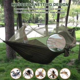 IClover Portable 2 Persons Outdoor Camping Jungle with Mosquito Net Garden Hanging Nylon Bed Hammock Swing Bug Net Cot for Relaxation, Traveling, Outside Leisure Green