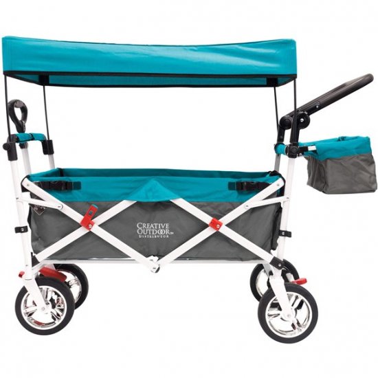 CREATIVE OUTDOOR Push-Pull Collapsible Folding Wagon Stroller Cart, Gray/Teal