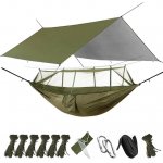 Camping Hammock With Mosquito Net and Rainfly Cover Tarp Fall, Portable Double Nylon Parachute Hammock Tent Rainfly Set for Backpacking Hiking Travel Yard Beach Outdoor Activities