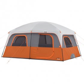 Core Equipment 10-Person 2-Room Straight Wall Cabin Camping Tent - 14' x 10' x 86" H -Orange