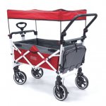 Push Pull Wagon for Kids, Outdoor Heavy Duty Folding Cart Push Pull Collapsible with All Terrain Wheels and Handle Portable Lightweight Adjustable Folded Cart Landscape Wagon (RED)