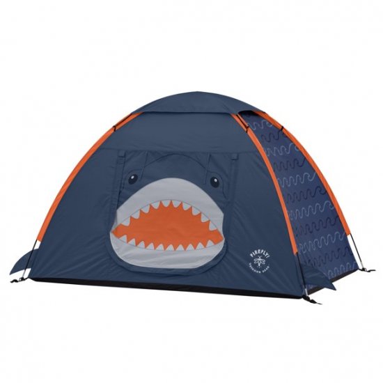Firefly! Outdoor Gear Finn the Shark 2-Person Kid\'s Camping Tent - Navy/Orange/Gray Color, One Room