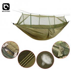 [2 in 1] Camping Hammock with Mosquito Net & Sunshade Cloth & Tree Straps for 2/Double Person,iClover Portable Parachute Nylon Lightweight Big Pop Up Swing Hammock with Bug/Insect Netting