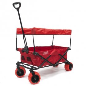 Creative Outdoor Products Collapsible Folding Wagon Red Cart, Removable Canopy and Adjustable Handle
