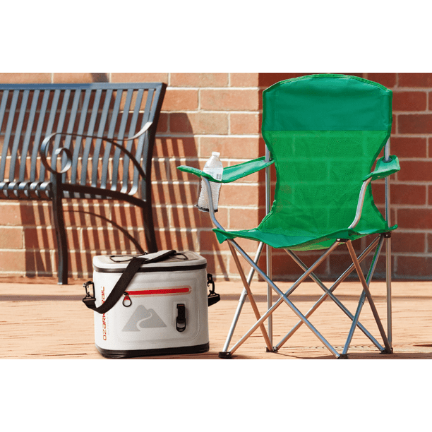 Ozark Trail Basic Mesh Folding Camp Chair with Cup Holder for Outdoor, Green, Adult